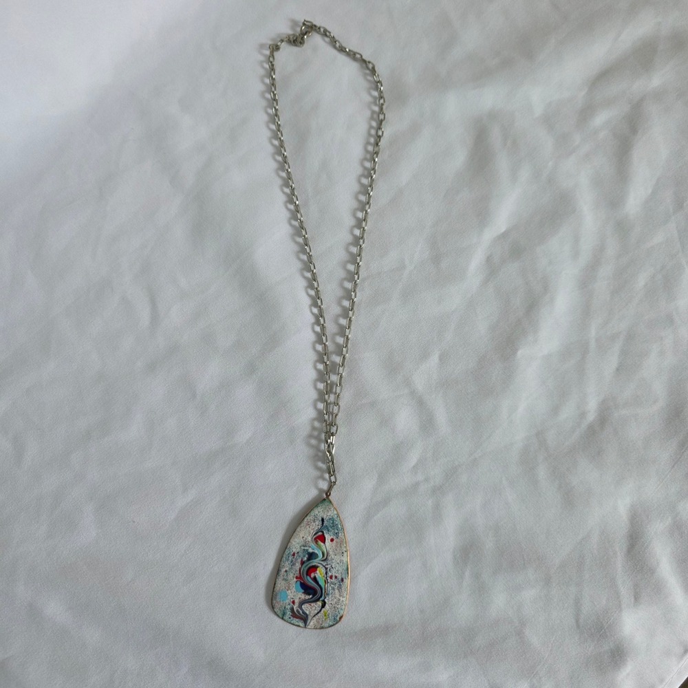 Vintage MCM Artisan Enamel on Copper Pendant Necklace Mid-Century Modernist - Picture 3 of 6